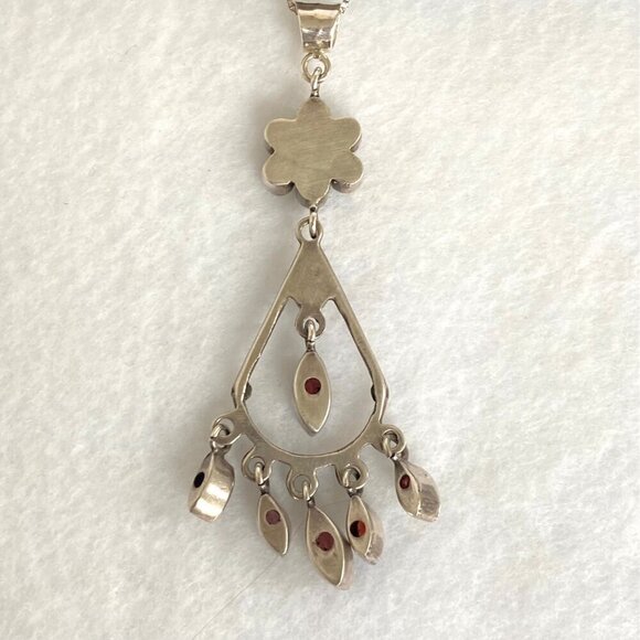 Sterling Silver 925 Red Garnet & Peridot Chandelier Pendant Necklace 20" Chain - Picture 9 of 16